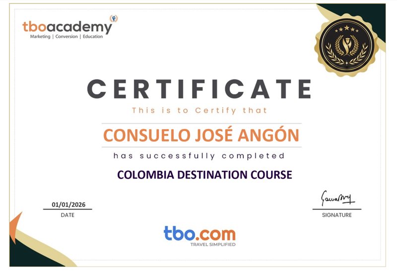 Certificado Colombia Destination Course de Consuelo José